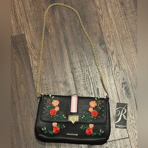 Rampage Black Floral Embroidered Bag with Gold Chain